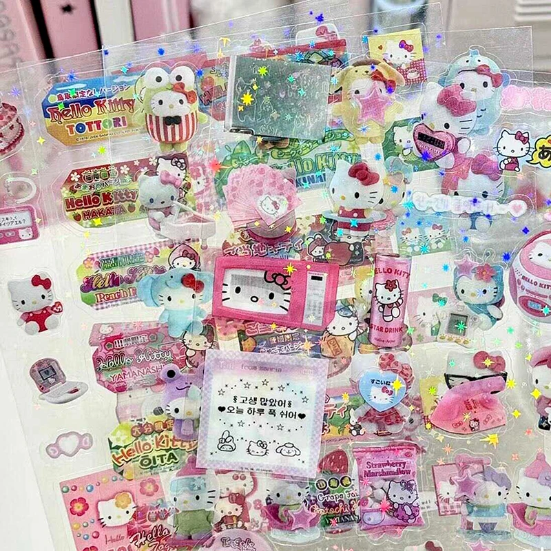 1Set Kawaii Hello Kitty Sticker Anime Sanrio KT Cat Decal For Phone Camera Luggage Helmet Album Sticker