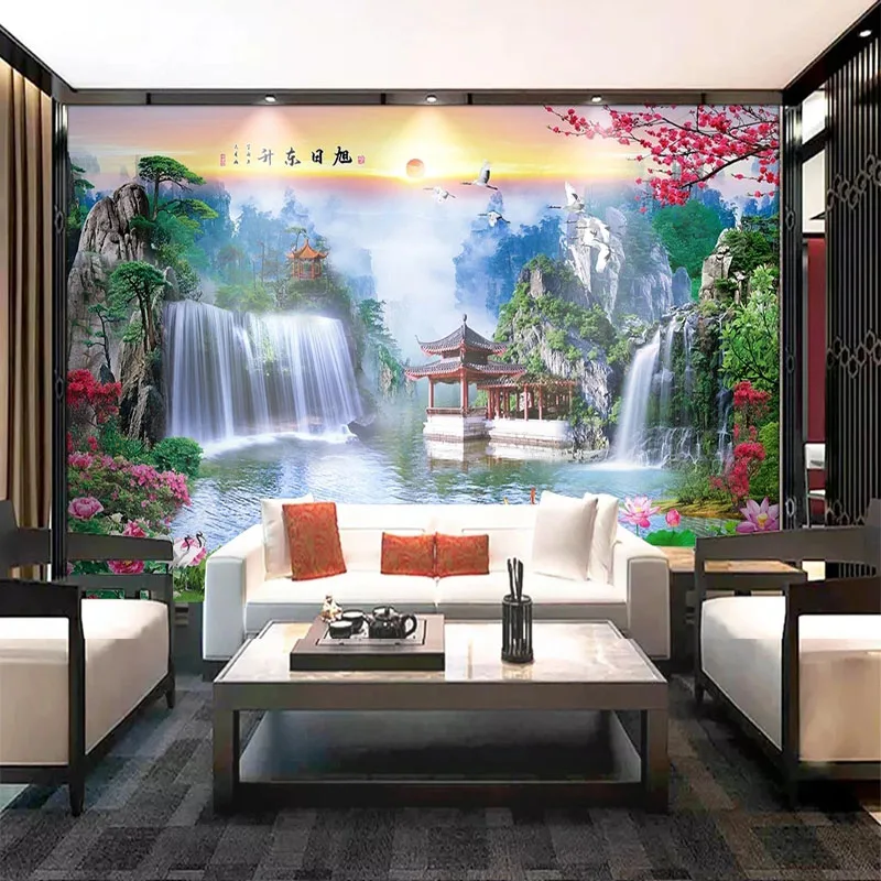 Custom Any Size Mural Wallpaper Chinese Style 3D Natural Painting Landscape Waterfall TV Sofa Background Wall Tapety