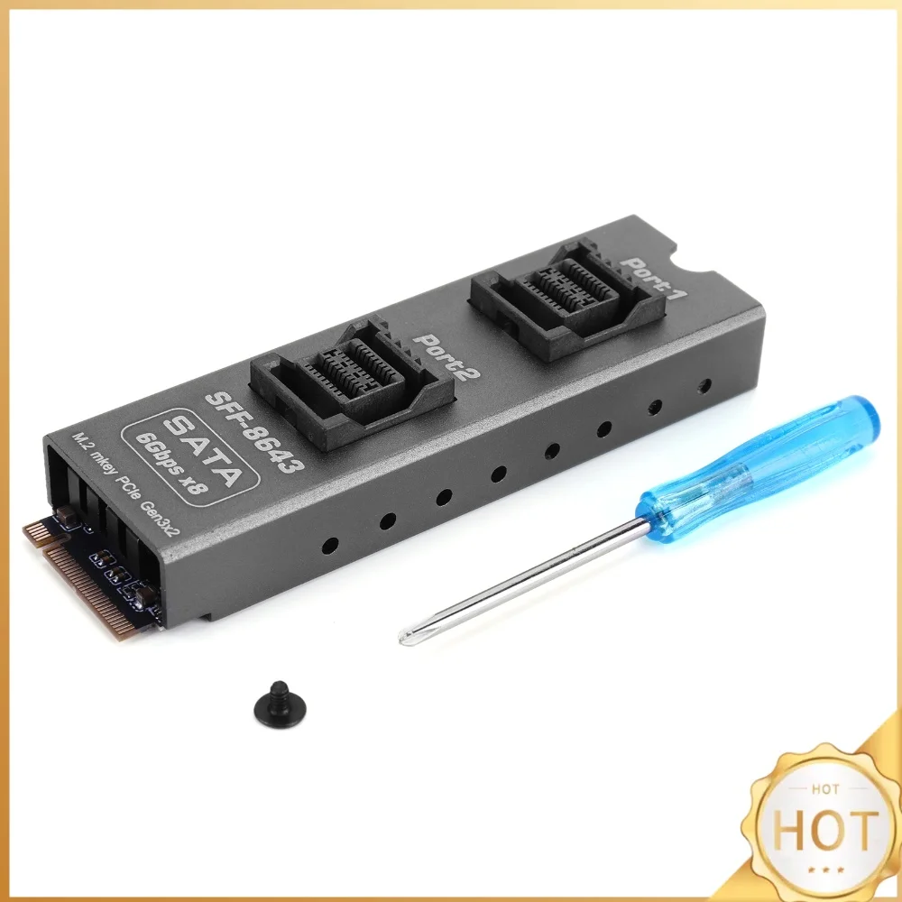 Dual SFF-8643 Mini SAS HD M.2 M-Key SATA 6Gbps 8-Port HDD Expansion Controller Card Aluminum Alloy PCB for Server NAS