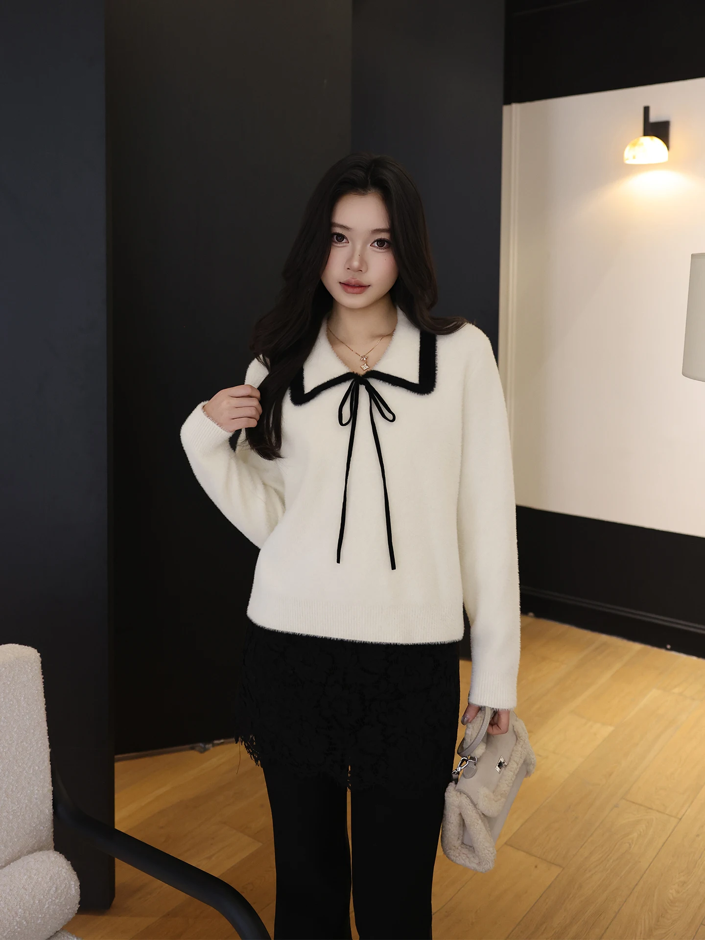 

Lao Yang's Personal ME Girl Academy High amme Soft Faux Mink Knitted Sweater Casual Loose Fit Warm Long Sve Winter Top