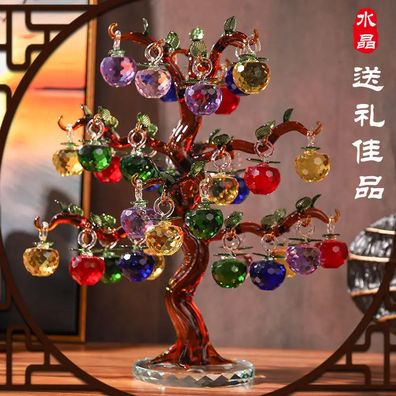 

Crystal Glass Crafts Apple Tree Ornament Gifts Colored Ping An Fruit Ornaments Crystal Tree Home Decoration