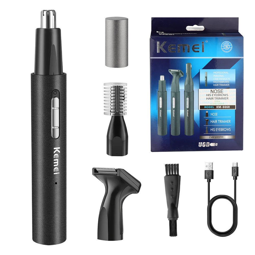 

Электрический триммер для носа, бровей и усов 3-в-1, алюминиевый корпус, USB-зарядка, набор для стрижки