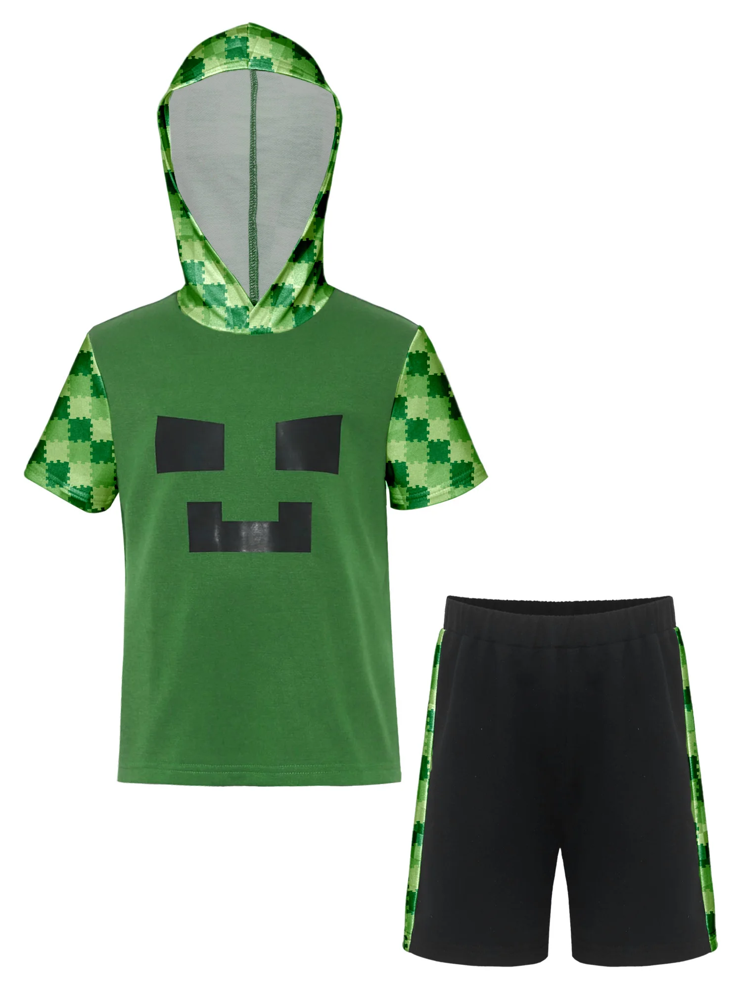 

Kids Game Character Cosplay Outfit Short Sleeve Hoodie Top with Elastic Waistband Shorts Set for Halloween Theme Party