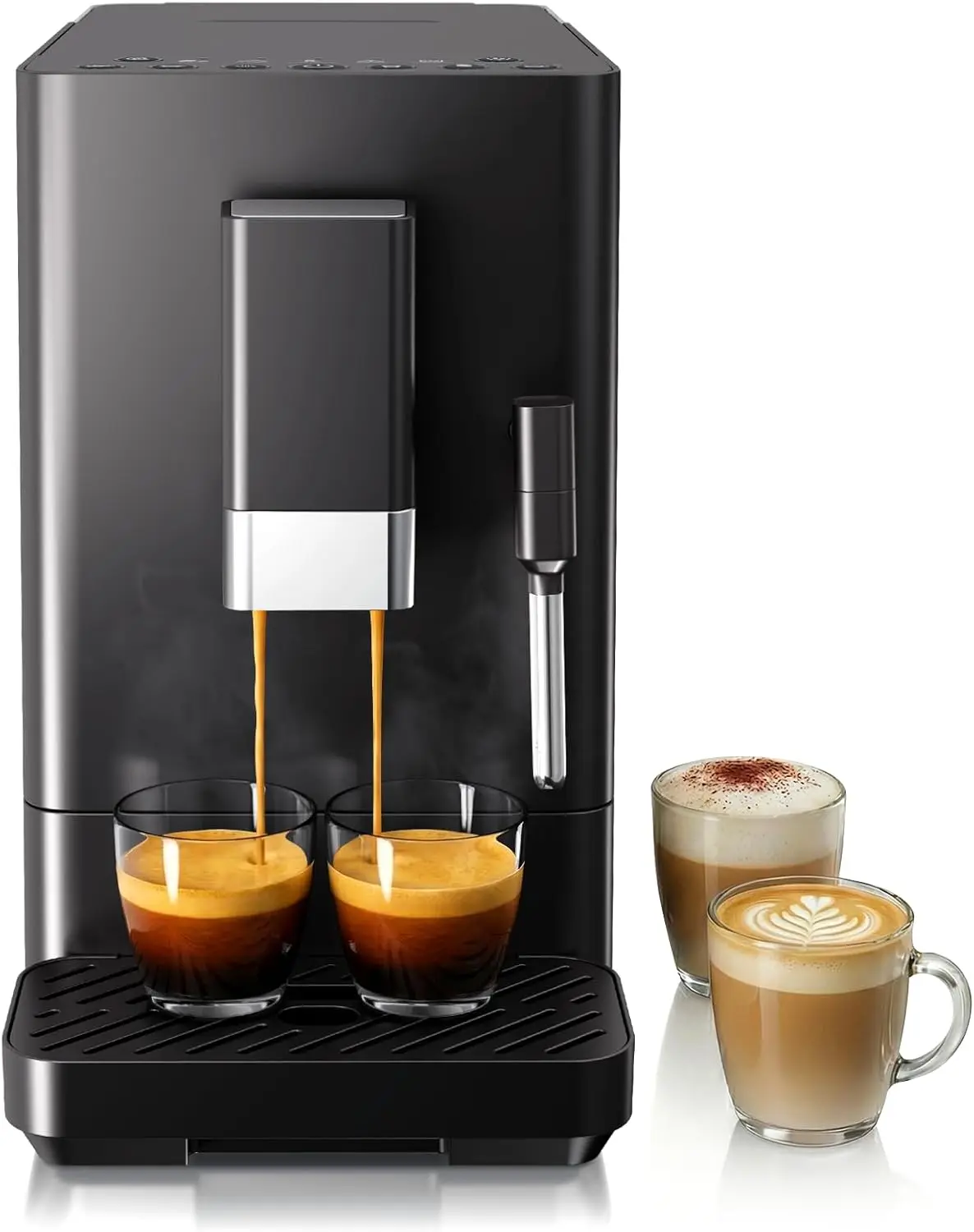 20 Bar Automatic Espresso Machine with Built-in Grinder & Milk Frother Steam Wand, All-in-One Grind and Brew, Auto Self-Cleaning