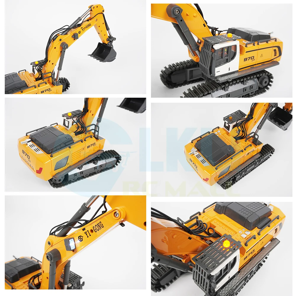 1/50 scale 970 die-cast excavator model RC building toy 360° rotation metal tracks movable arms gift for boys and collectors