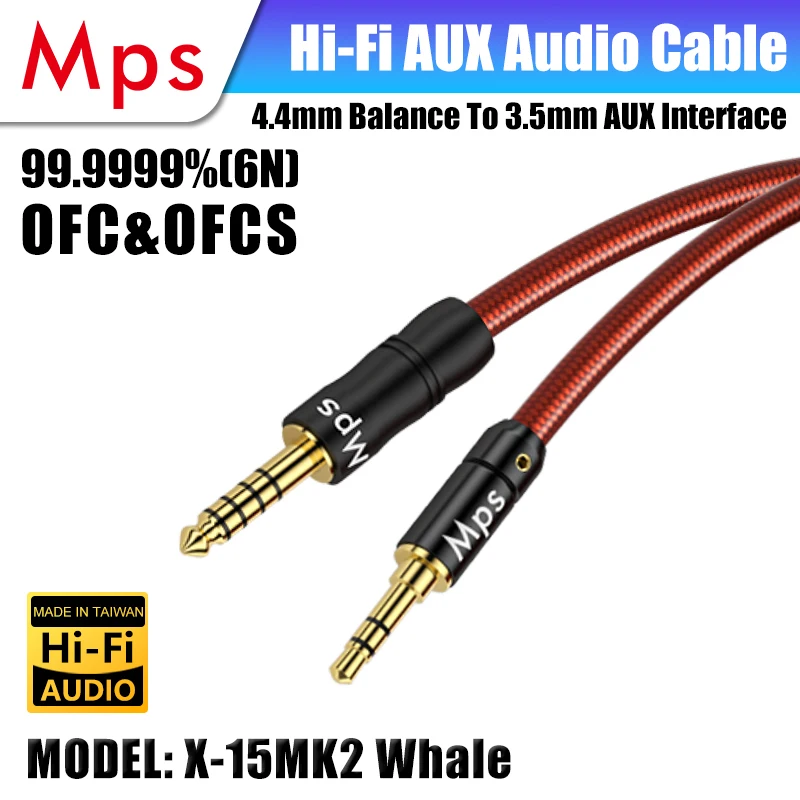 

HIFI MPS X-15MK2 Whale 6N OFC Silver Plated 4.4mm balance to 3.5mm AUX Gold Plated male to male plug car Headphone audio cable
