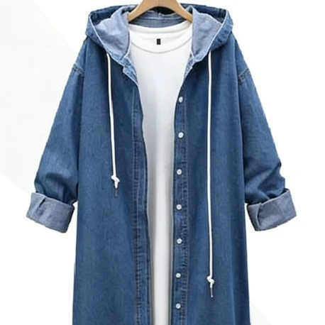 Gabardina Vaquera Versátil para Mujer, Otoño e Invierno, Tejido Vaquero Transpirable y Corte Largo para Combinar en Capas