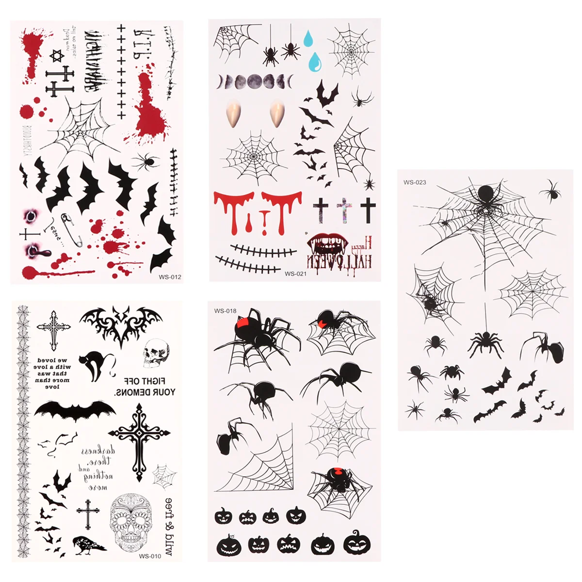 

5 Sheets Halloween Tattoo Stickers Prank Makeup Props Body Party Decals Make-up Applique Scar