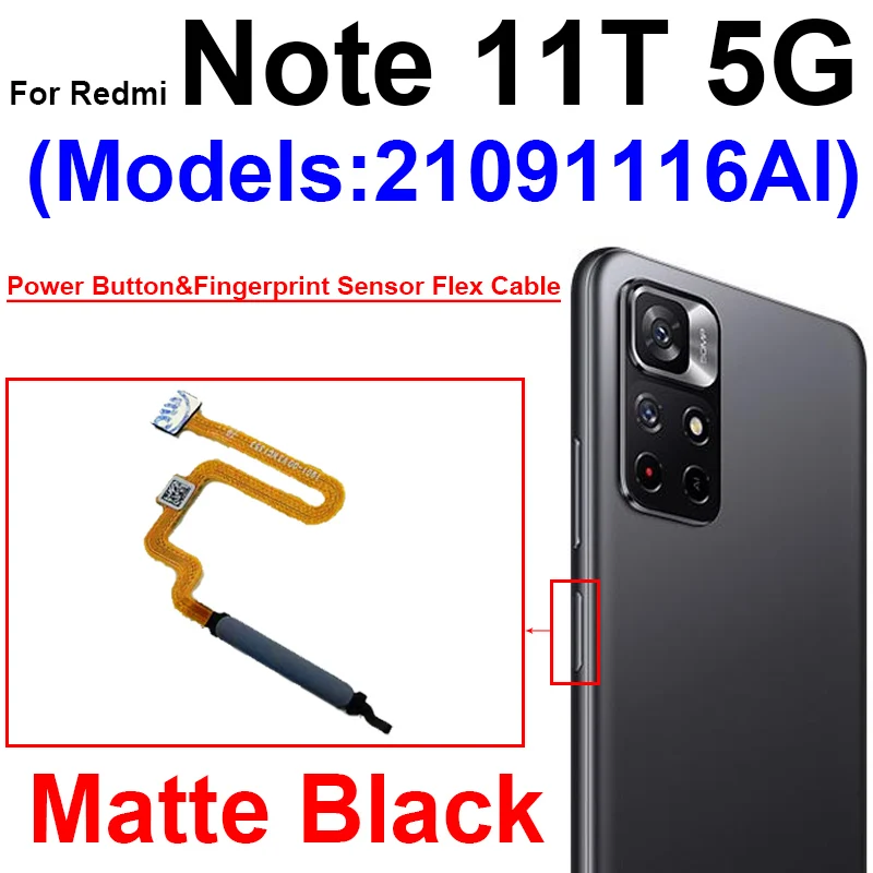 Fingerprint Sensor Flex Cable For Xiaomi Redmi Note 11T 5G 21091116AI Finger Print Power Button Home Key Flex Ribbon Parts