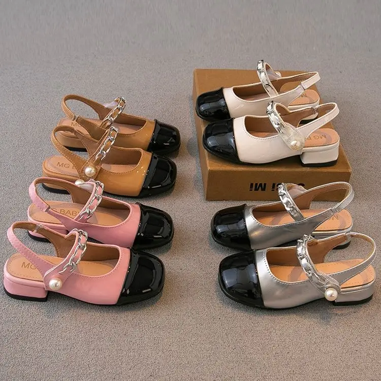 Girls Sandals 2025 Summer New Small High Heels Baotou Roman Shoes 27-36 Childrens Elegant Princess Shoes Painted Surface