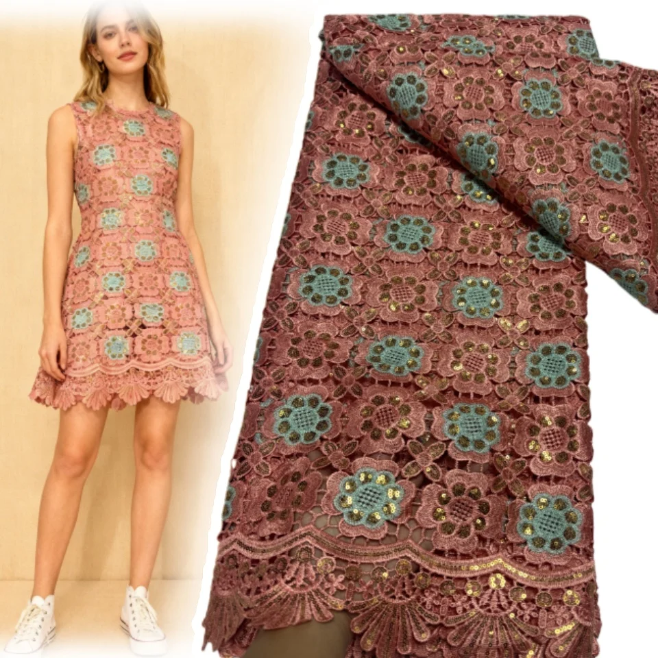 

Latest African Guipure Cord Lace Fabric Nigerian Embroidery Water Soluble Mesh Materials Dentelle Africain for Party Dress 1884