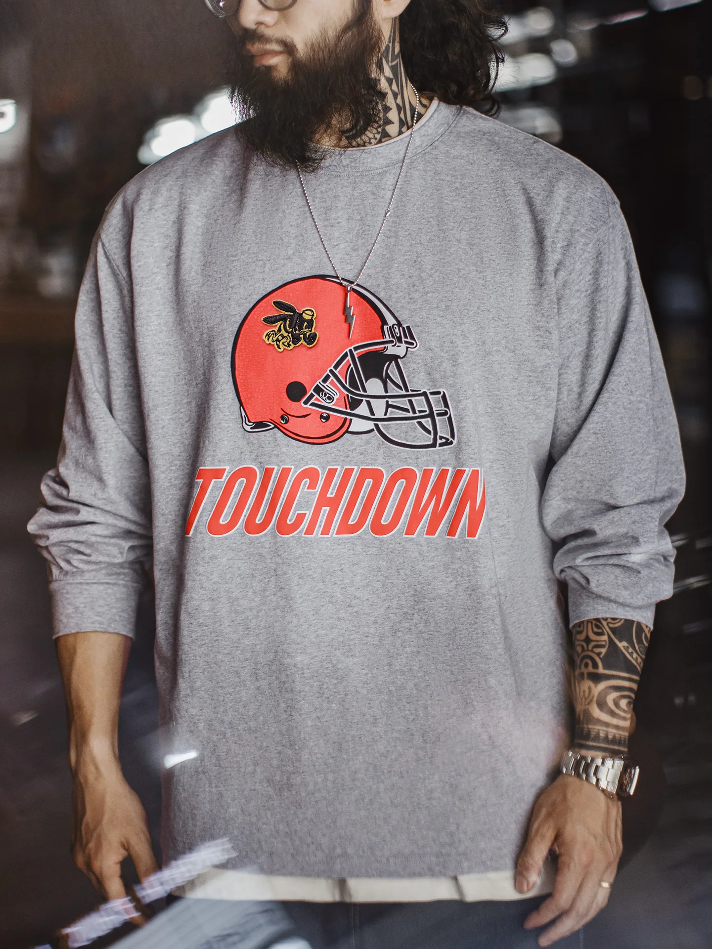 

Maden American Retro Embroidered Print Long Sve T-irt ey round Ne Overhead oulder Sweatirt Jaet Men Summer