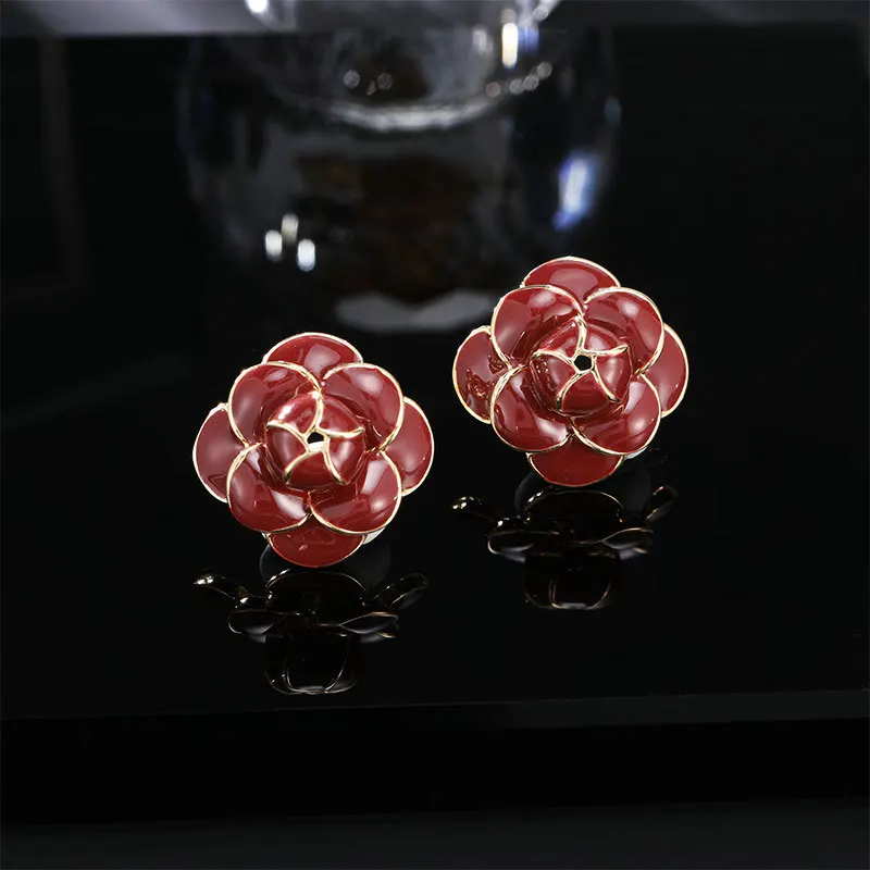 

Ankola Red Autumn/Winter Little Fragrant Wine Red flower Stud Earrings, retro oil-drip texture fashionable earrings