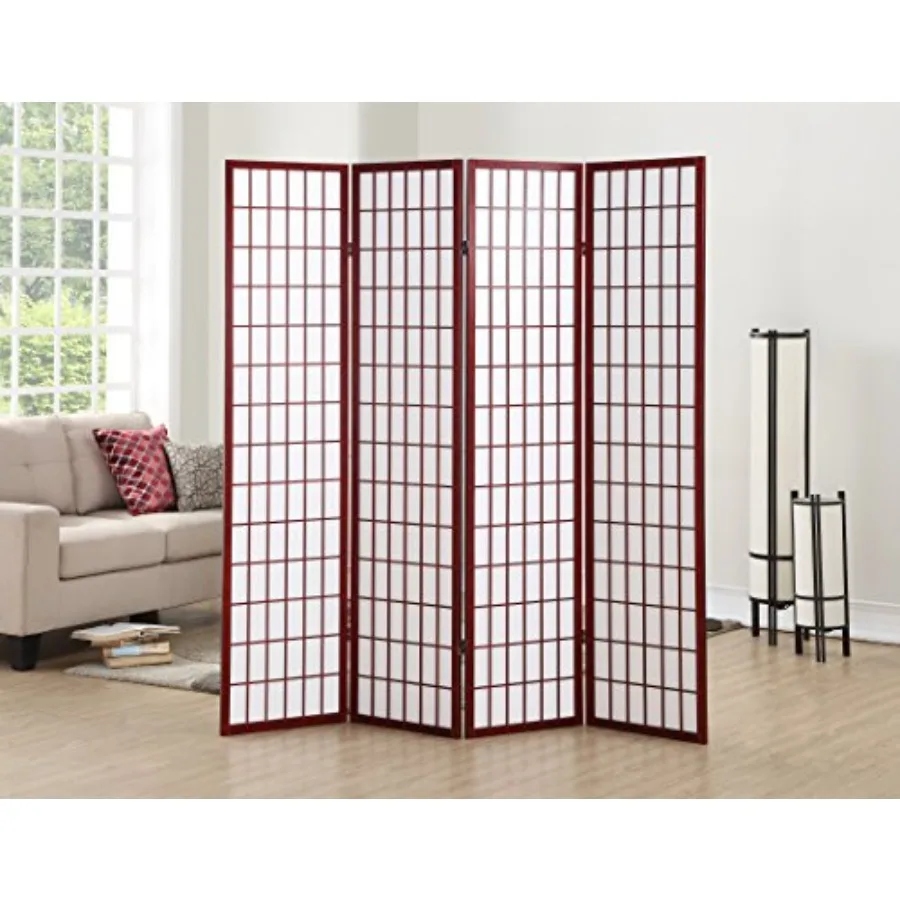 

Oriental Shoji 4 Panel Screen Room Divider in Cherry Wood with Natural Finish for Modern Living Spaces