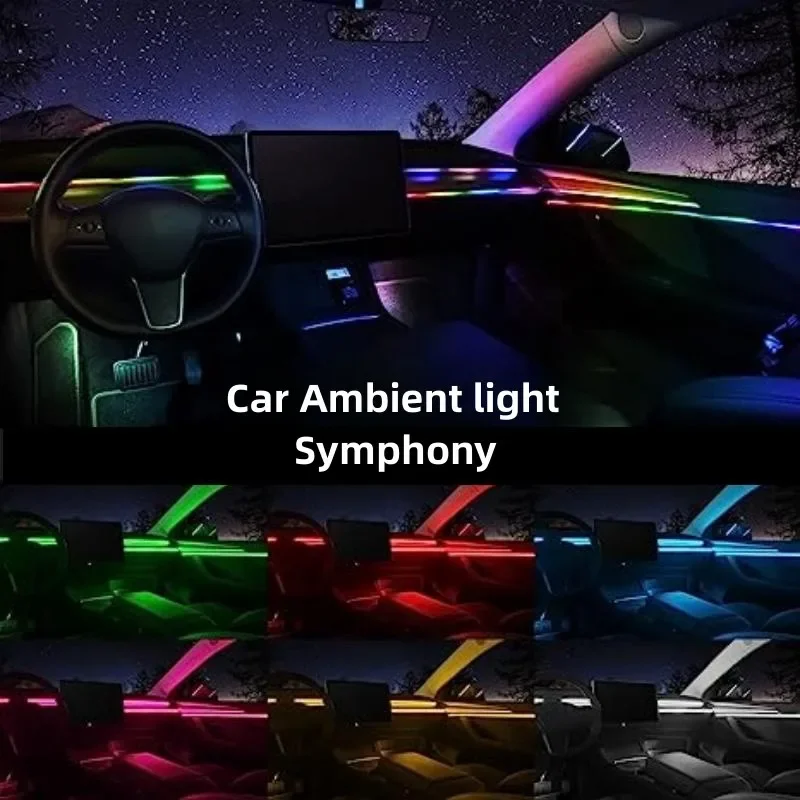 Luces LED de neón acrílicas universales para Interior de coche, tira de luces con aplicación, guía de fibra óptica RGB, lámpara de ambiente de decoración automática