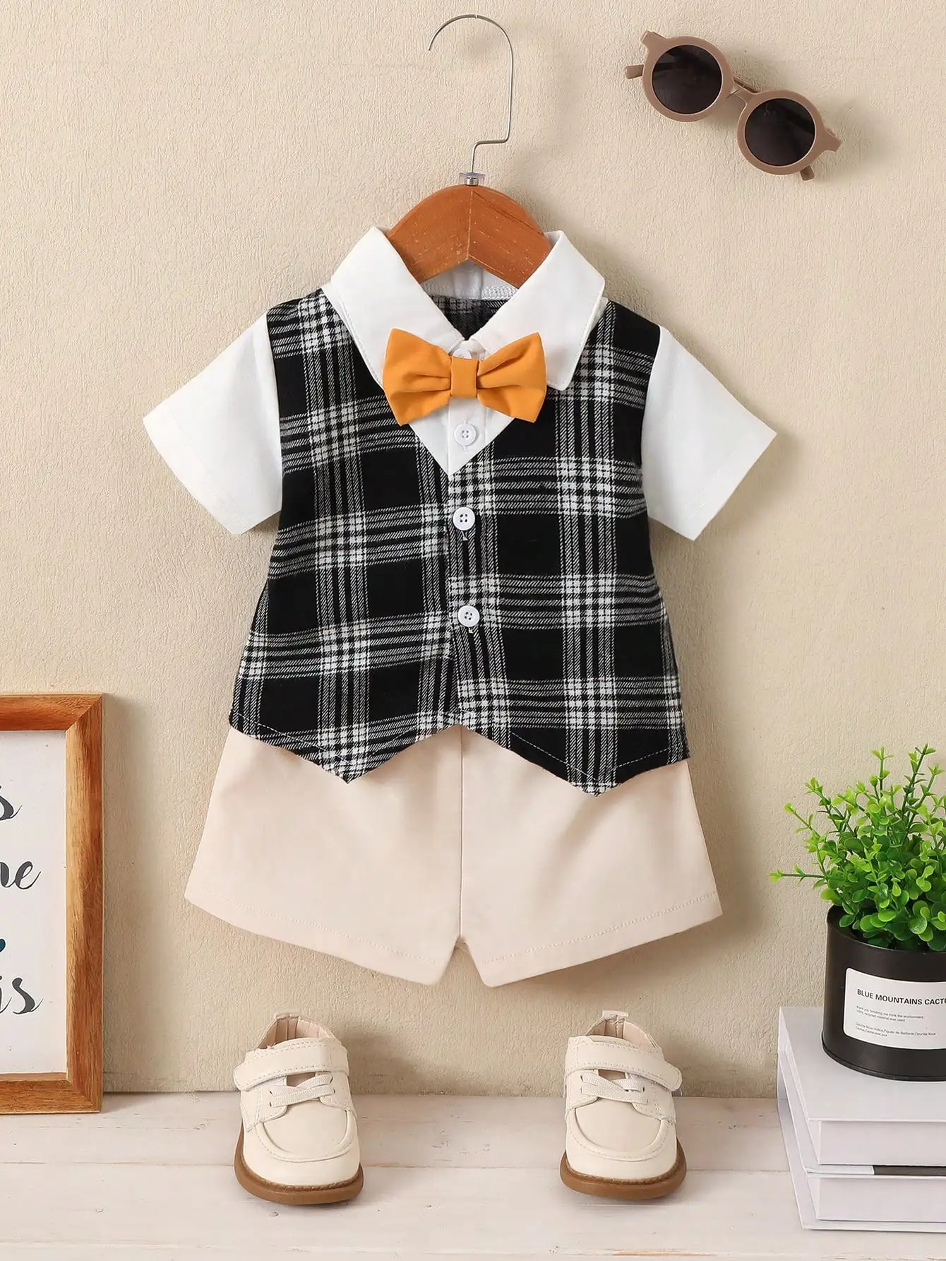 New Male Baby Gentleman Polo Collar Short-Sleeved Shirt Vest Casual Solid Color Loose Pants Baby Temperament Summer Suit