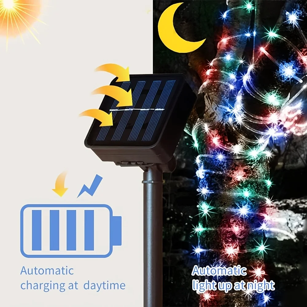 Solar Rope Light 8 Mode Waterproof Solar String Light Solar Powered Outdoor Lamp for Garden Flowerbed Backyard Porch Xmas Decor