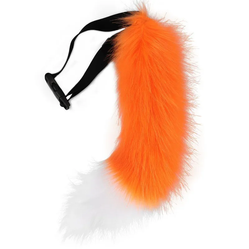 40cm Gradient Fluffy Fox Tail Adjustable Buckle Belt Faux Fur Beast Tail Cosplay Halloween Furry Costume Prop