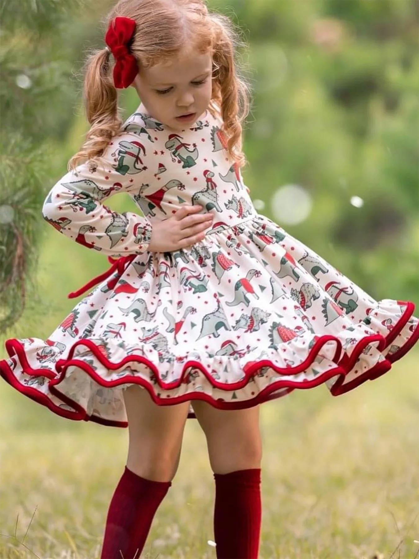 Girls\' Long-sleeved Printed Dress Spring Fall Children\'s Popular Floral Everyday Wear Casual Princess Dress For 3-7 Years Old