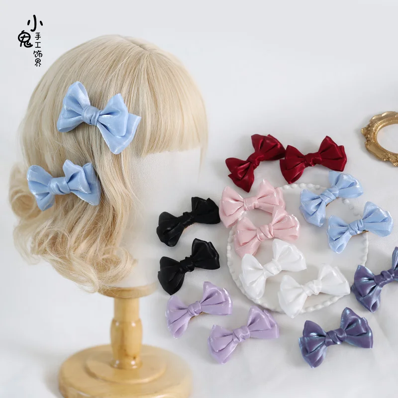 

Pearlescent Yarn Japanese JK Headdress Sweet Cute Double Ponytail Bow Hair Accessories Barrettes White Side Clip