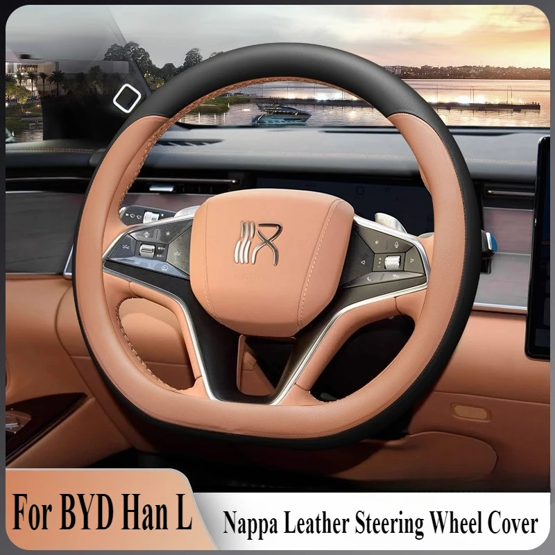 

For BYD Han L DMP DM-i EV 25 Nappa Leather Steering Wheel Cover Anti Slip Four Season Universal Car Interior Modified Accessory