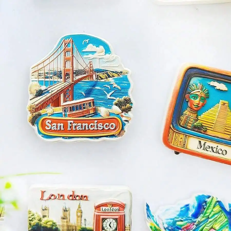 1pc Resin Refrigerator Magnet Travel Souvenir, Landmarks Of Chicago, Las Vegas, San Francisco Golden Gate Bridge, Miami , New York Statue Of Liberty, Hawaii Islands, Albuquerque, Meaningful Gift Collection For Home, Office, Bedroom Decor