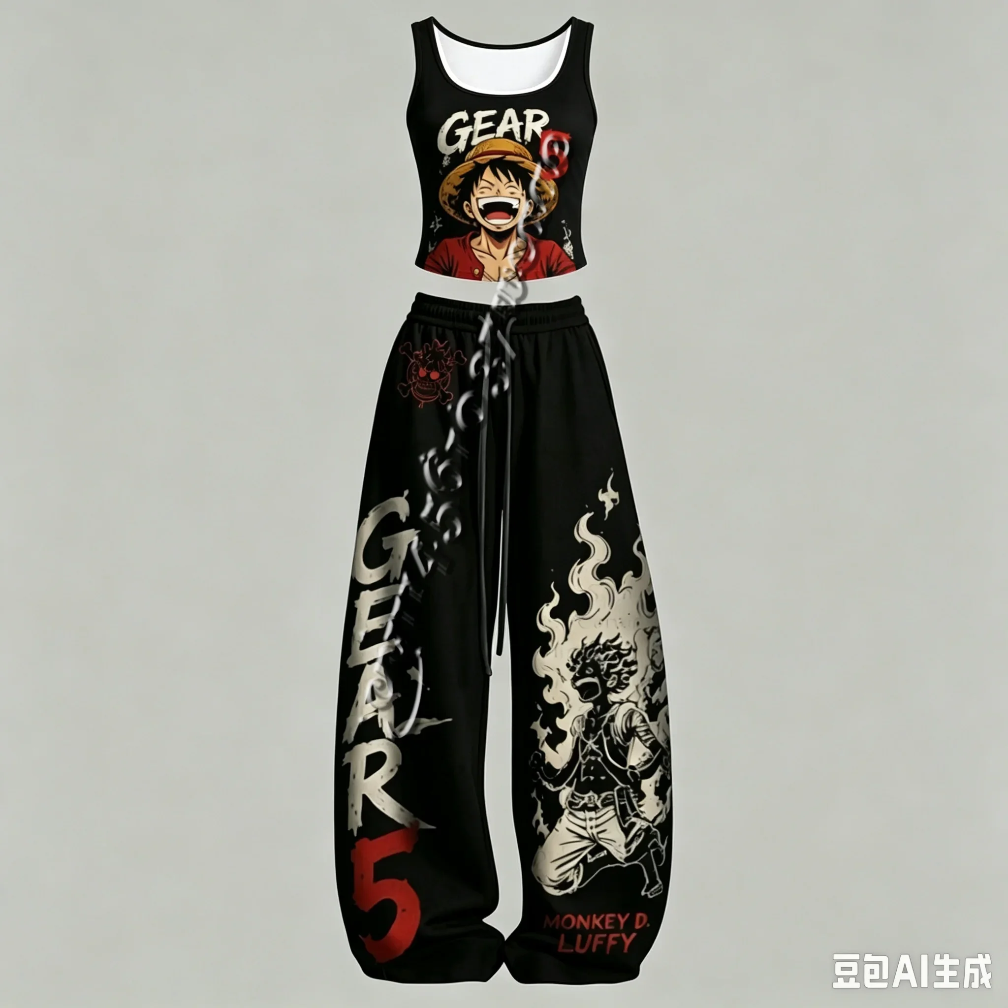 26/27 One Piece Luffy Gear5 Zoro Serie Anime-Charakter Tanktop Weite Hose Set, Unisex Anime-Outfit für die Familie – Detail 10