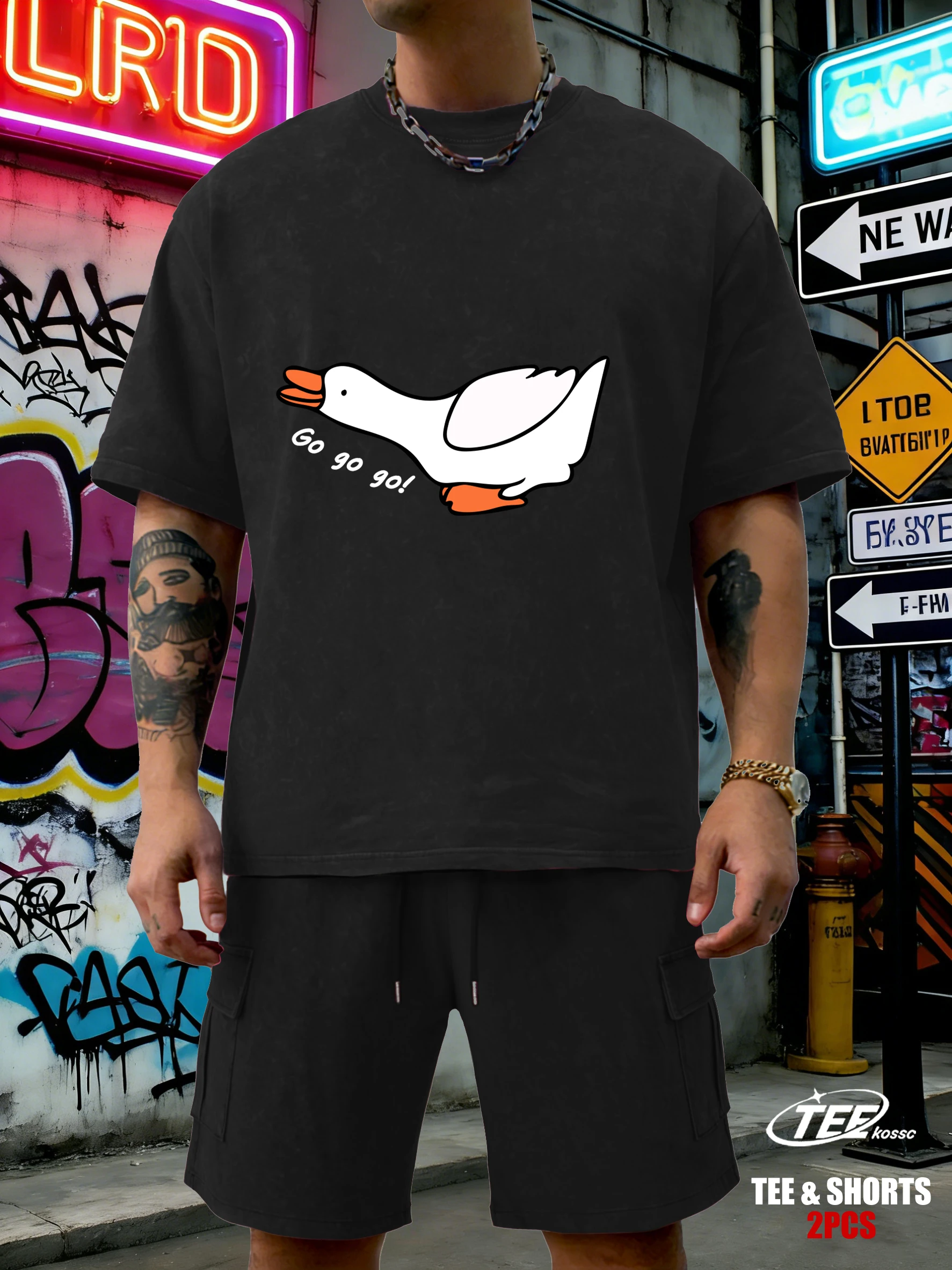 

Футболки с принтом Goose Charge Forward, мужские летние футболки с эффектом потертости, повседневные свободные короткие футболки из мягкого хлопка, унисекс одежда