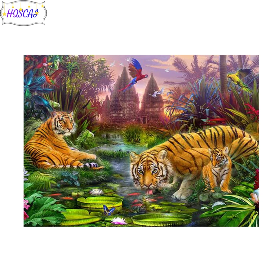 Diamond embroidery Tiger castle flower bird animal Modern decor mosaic diamond Cross stitch painting full square/round drill art