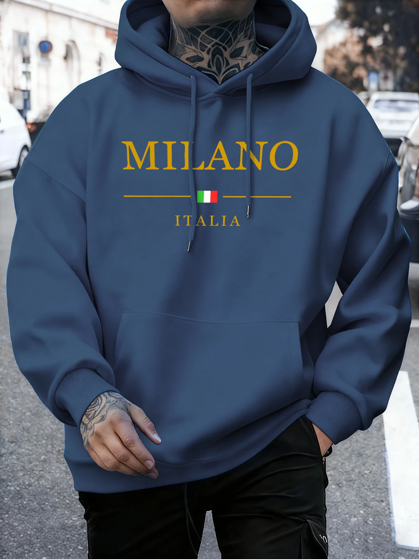

Мужская толстовка с принтом Milano Italia, осенняя модная толстовка с капюшоном, базовые повседневные толстовки, удобная флисовая уличная одежда, свободная универсальная спортивная одежда