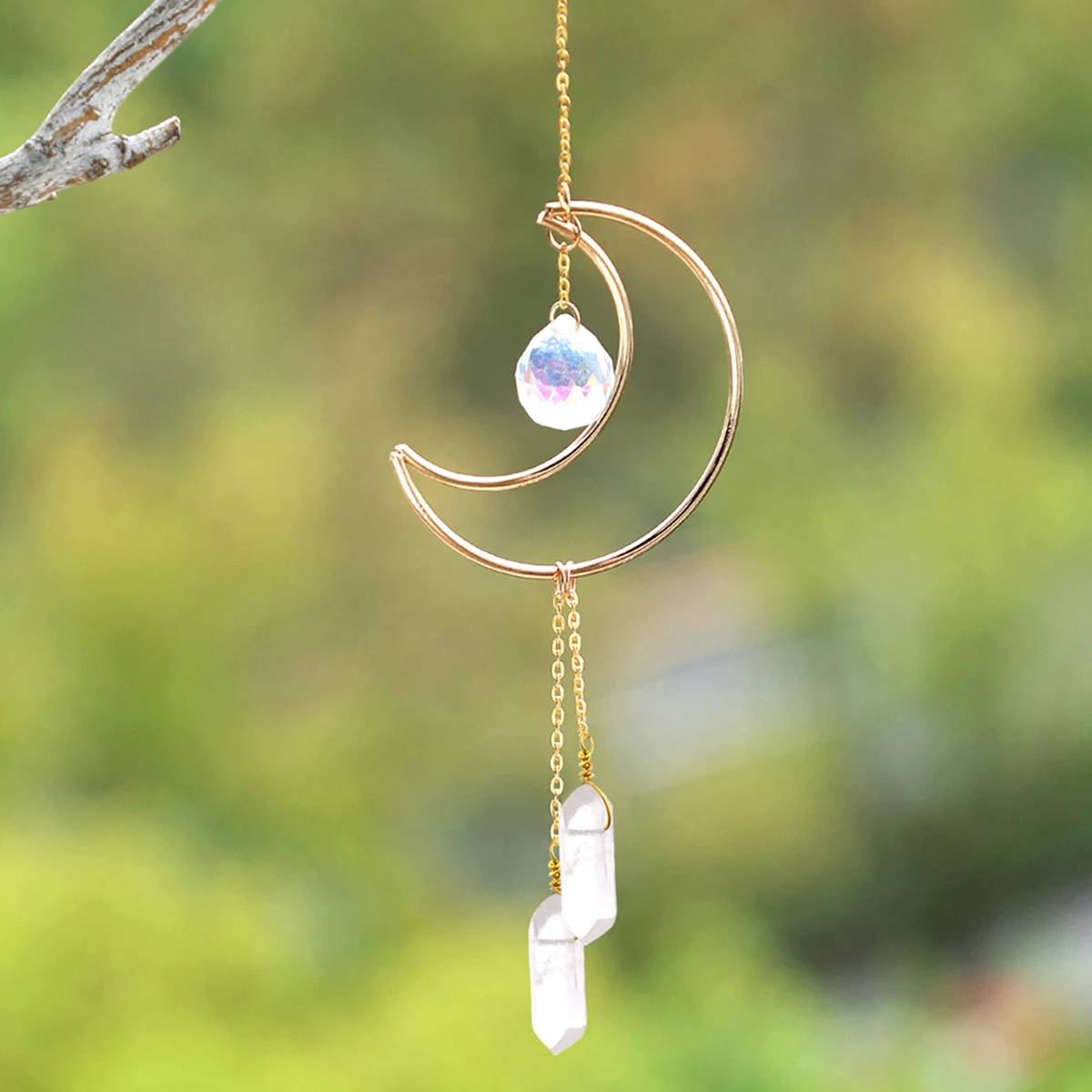 

Moon Suncatcher Car Crystal Pendant Hanging Prism Clear Quartz Reiki Healing Crystal Sun Catcher Ornament Home and Garden Decor