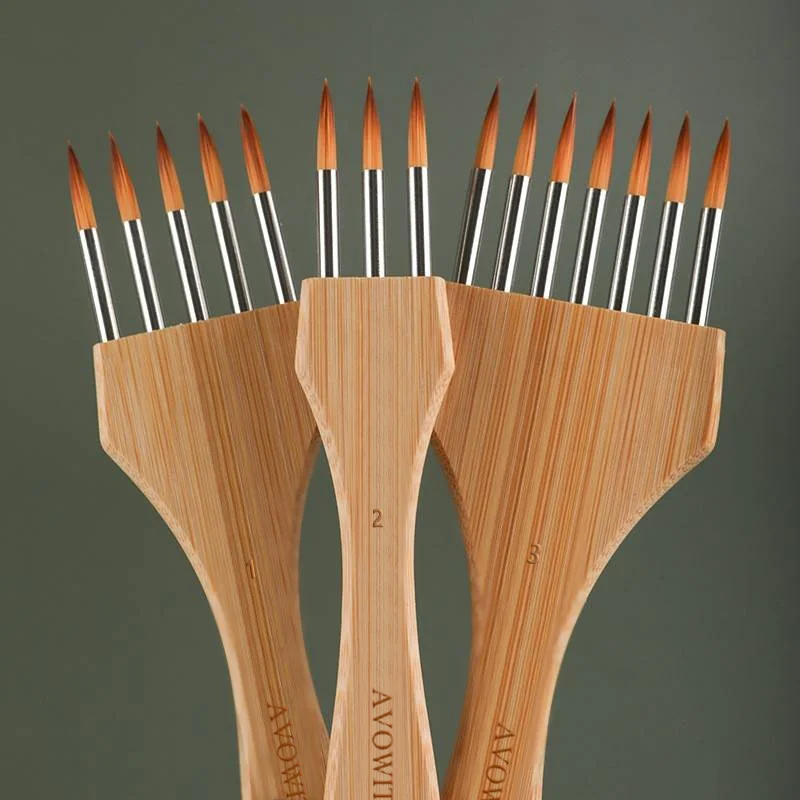 New wooden handle multi tooth brush set, flat head, round head artistic watercolor acrylic brush, multifunctional painting brush