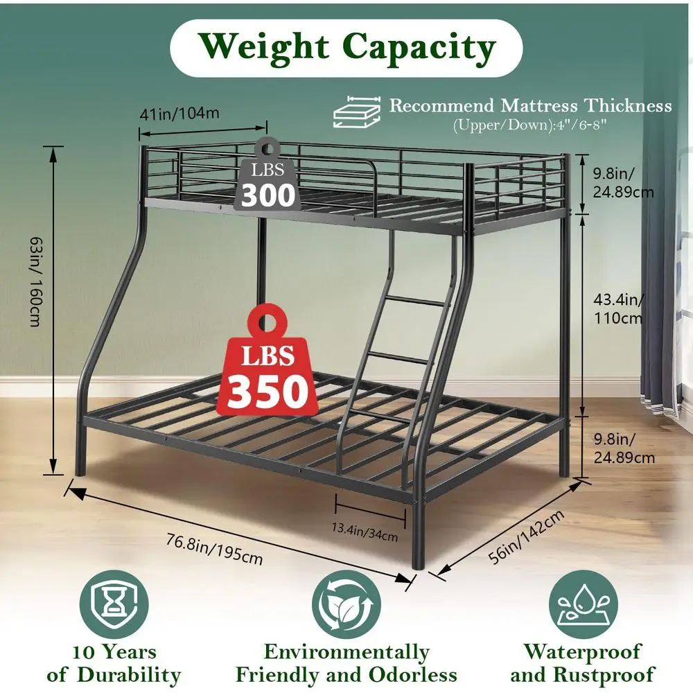 Bunk Beds Twin Over ull Size, Heavy Duty Bunk Beds with Bottom Space & Guardrail Metal Bunk Bed e or Adults Dorm Bedroom Gt Room