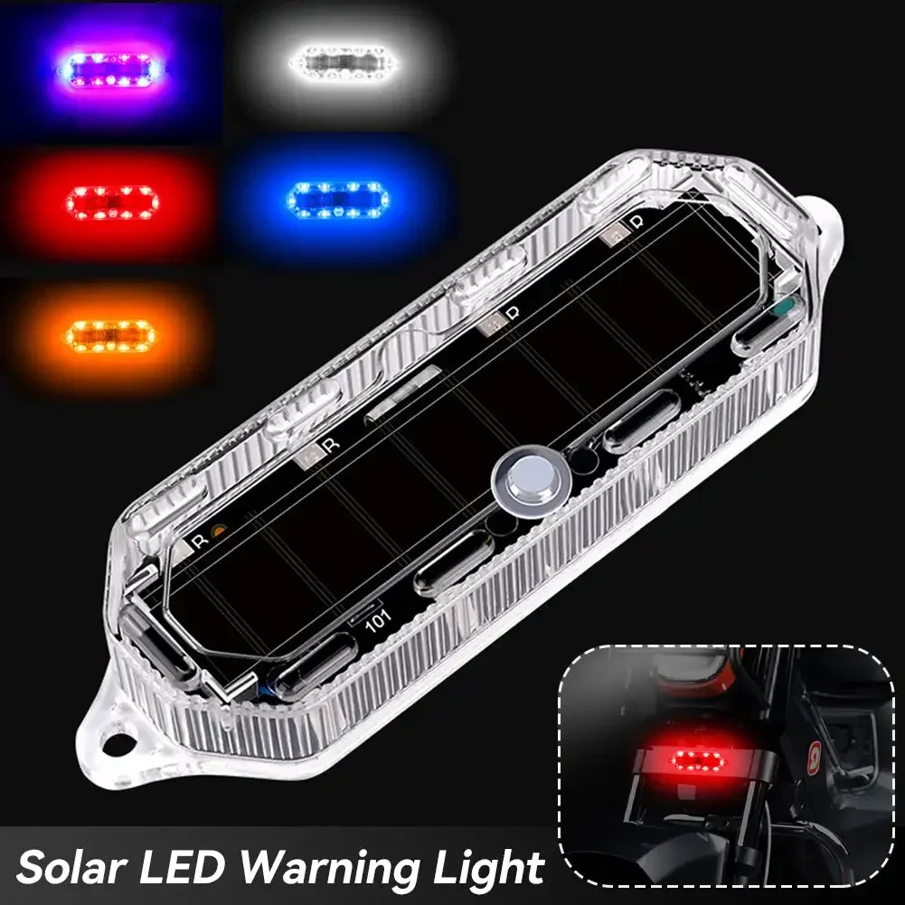 Solar Power Mortorcycle Car LED Warning Light, Night Ride, Tail Indicator, Strobe Light for Motorcycle, Vehicle, Bicycle