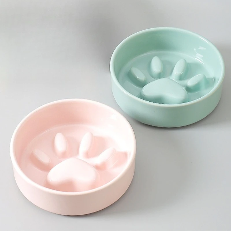 

Ceramic cream color cat claw slow food bowl pet cat dog anti-choke slow food bowl pet supplies