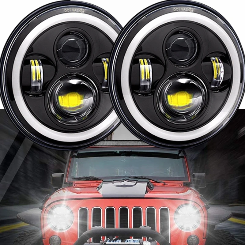 7 Inch LED Lights with Angel Eyes For JEEP Wrangler & For SUZUKI Samurai - DRL H4 H13 Off-road Upgrade