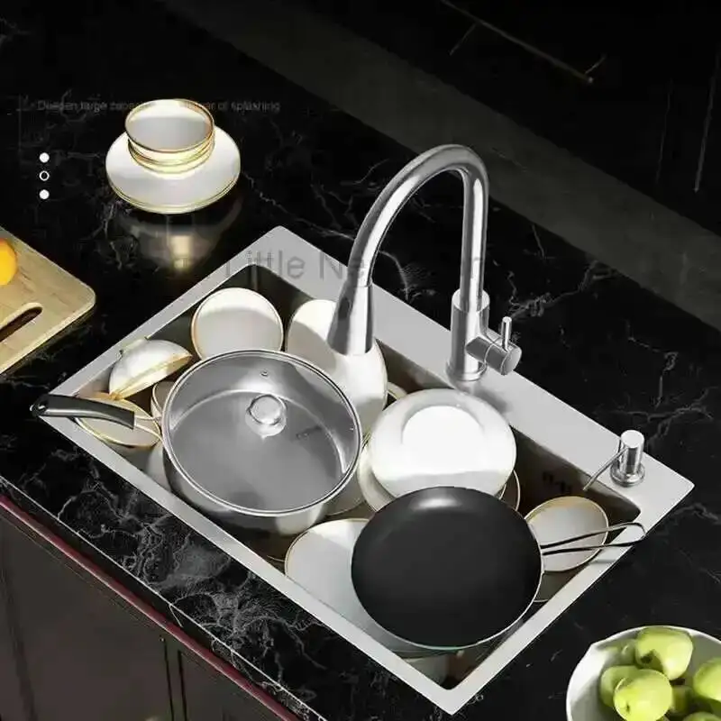 Modern Brushed Metal Sink for Vegetable Washing Thickened Double Hole Kitchen Sinks Creative Household Kitchen Sink for Balcony