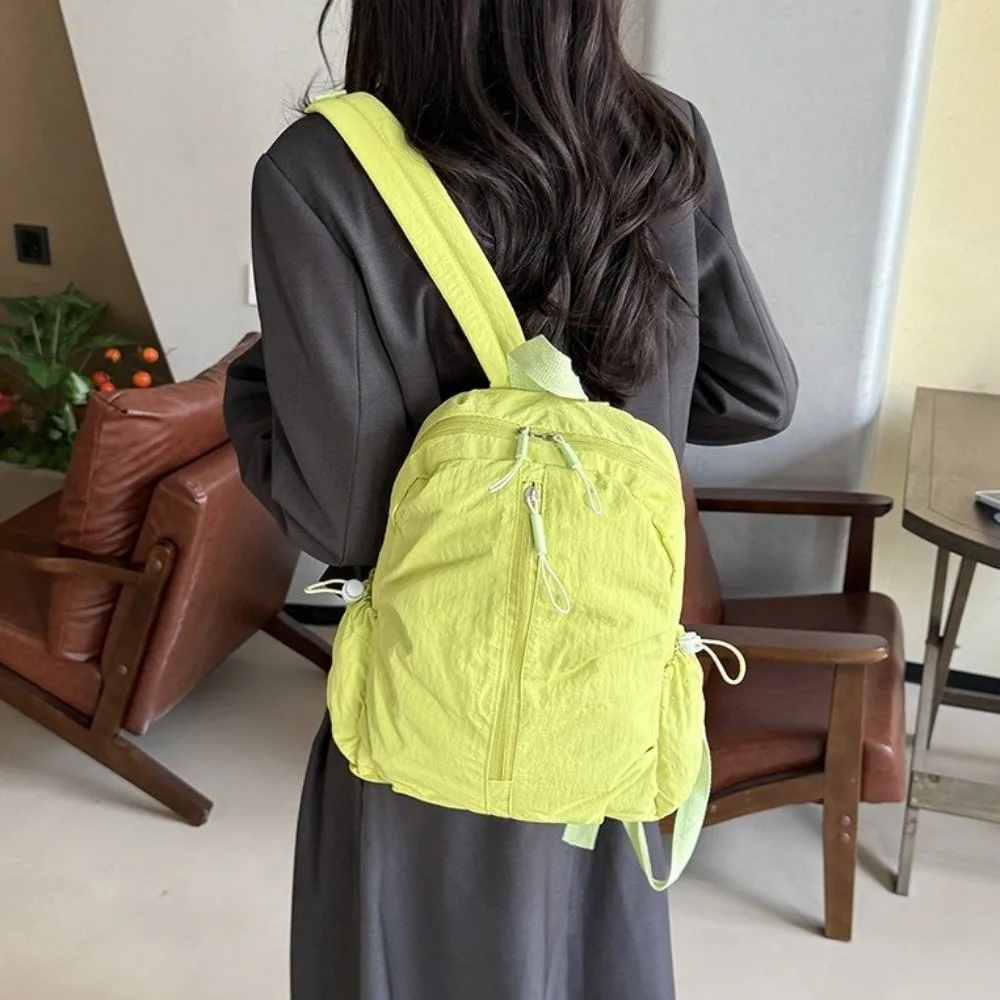 Fashion Pleated Nylon Backpack Large Capacity Solid Color Rucksack Durable Lightweight Student School Bag Women
