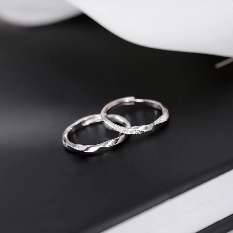 New Exquisite Minimalist 925 Sterling Silver Frosted and Smooth Mobius Strip Rings for Women Girl Engagement Jewelry Accessories