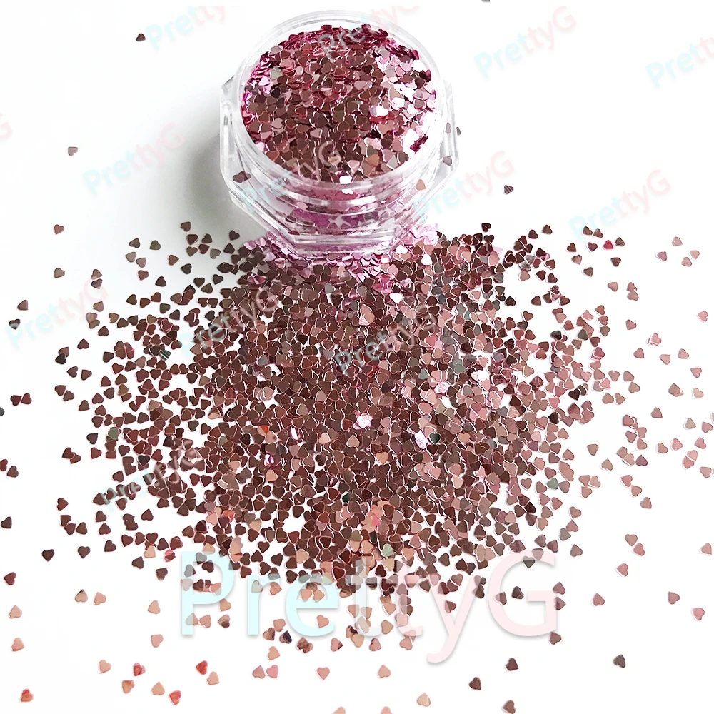 PrettyG 1 Box M0-1mm Mini Hearts Meatllic Glitter Shapes Nails Sequins Iridescent Glitter Supplies For DIY Nail Decoration