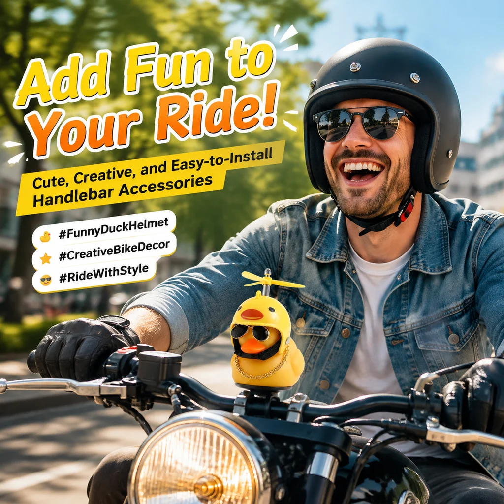 Cute Yellow Duck Chick with Propeller Helmet Motorcycle Bicycle Handlebar Ornament, Bike Handle Decor Accessory