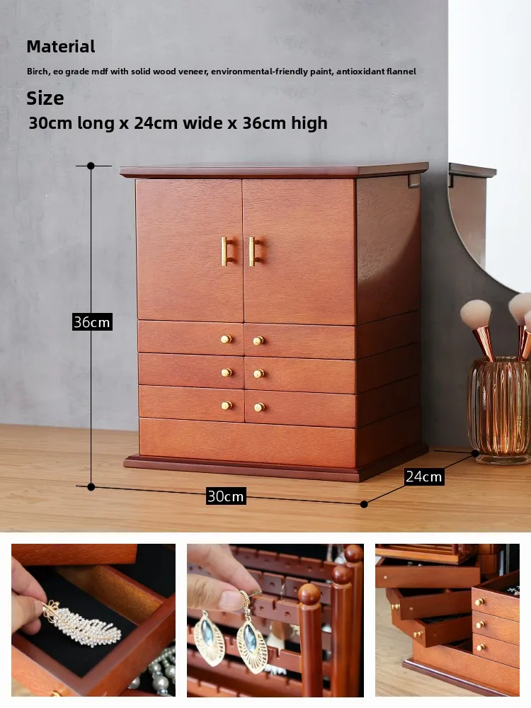 Large Capacity Wooden Jewelry Box Creative Multi-layer Vintage European Style Earring Necklace Wedding Jewelry Storage Box