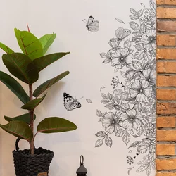 Plain Black Flower Butterfly Wall Sticker Living Room Bedroom Background Decoration Mural For Home Decor Self Adhesive Wallpaper