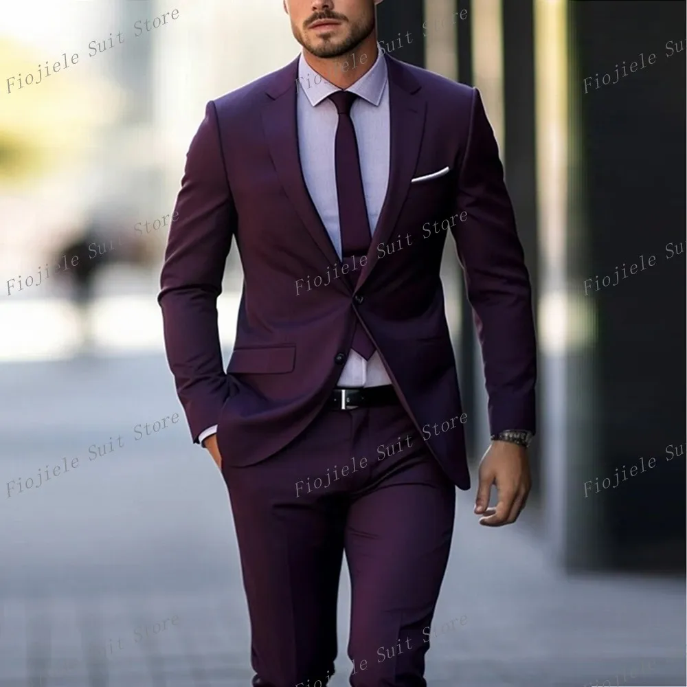 New Purple Men Business Suit Groom Groomsman Prom Wedding Party Formal Occasion Tuxedos 2 Piece Set Jacket And Pants