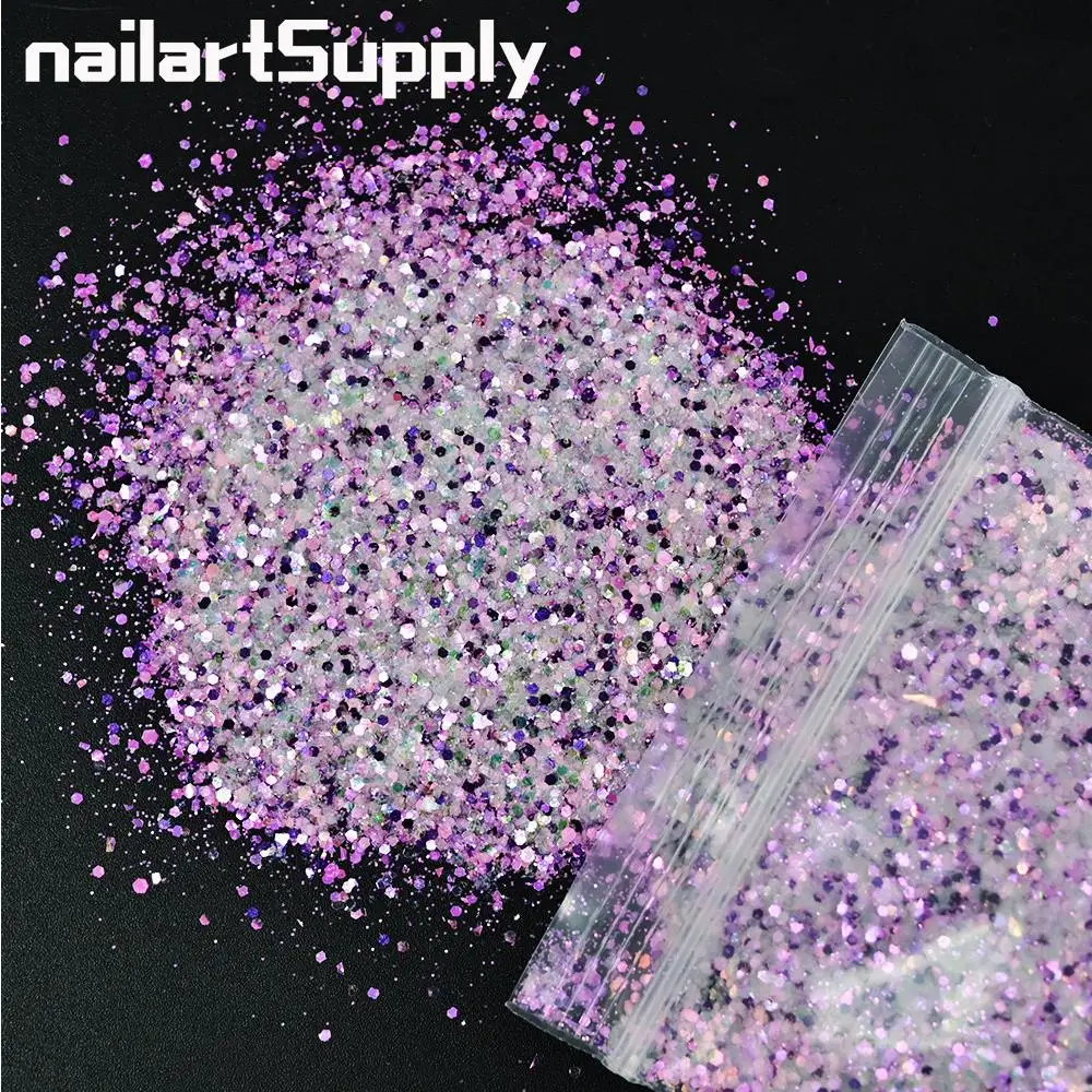 50g Sparkly Purple Nail Powder Mixed  Gradient Iridescent Glitter Nail Art Sequins Symphony Spangle Manicure Nail Art Paillette