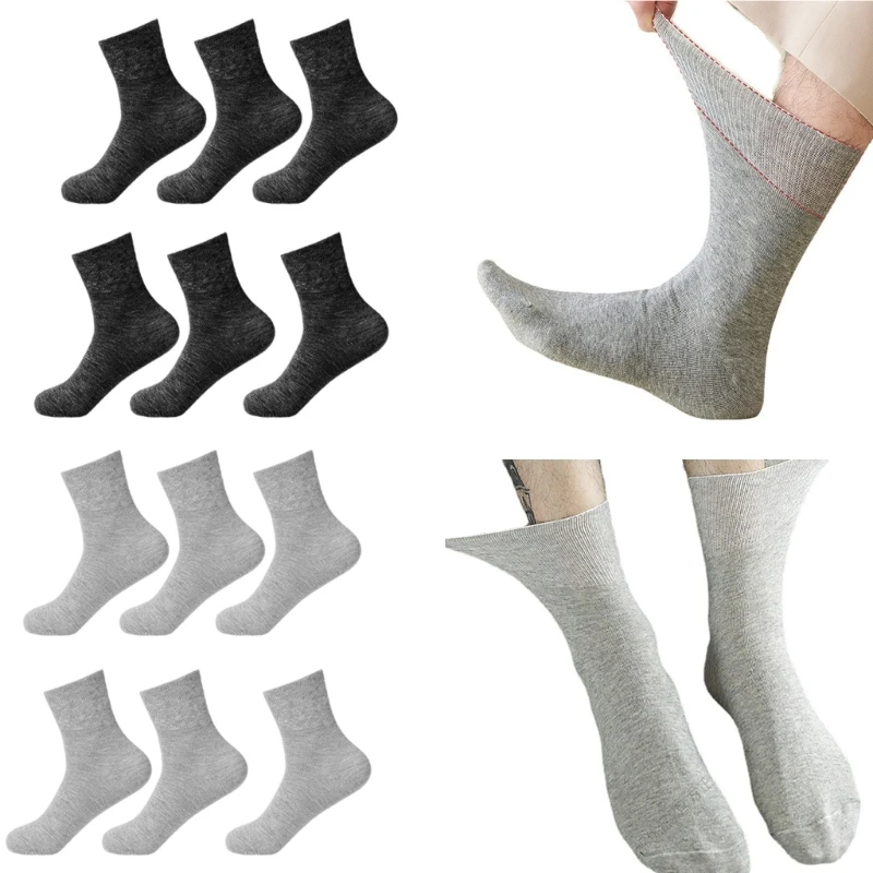 3 Pair Diabetic Extra Loose Ankle Socks No Binding Wide Top Stretched Seamless Solid Cotton Crew Socks for Women Mens