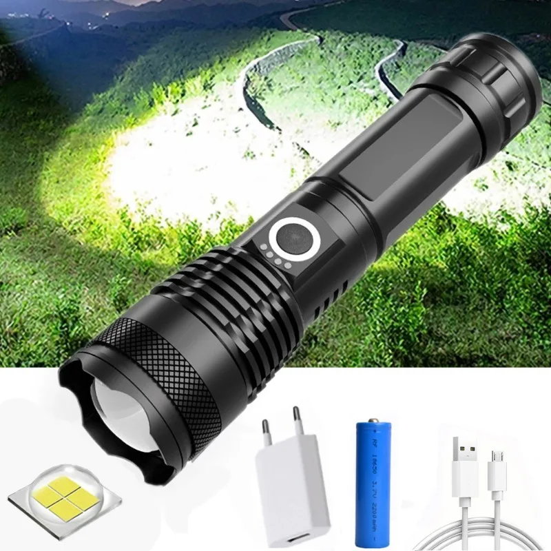 Flashlight Outdoor strong light P70 searchlight Aluminum alloy waterproof telescopic focusing P90 flashlight