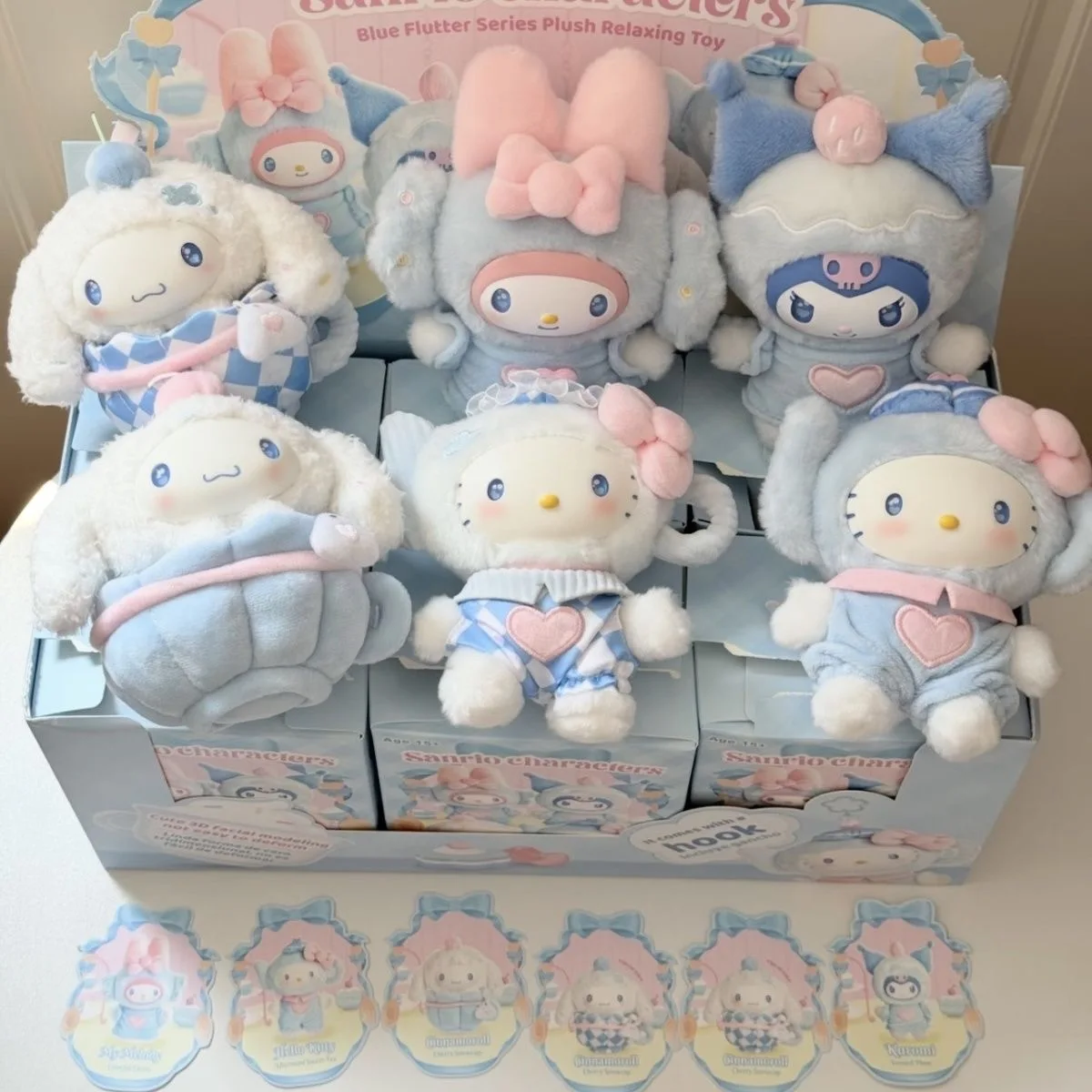 

2027 Sanrio Characters Blue Flutter Series Blind Box My Melody Kuromi Cinnamoroll Hello Kitty Plush Toy Bag Pendant Girls Gifts