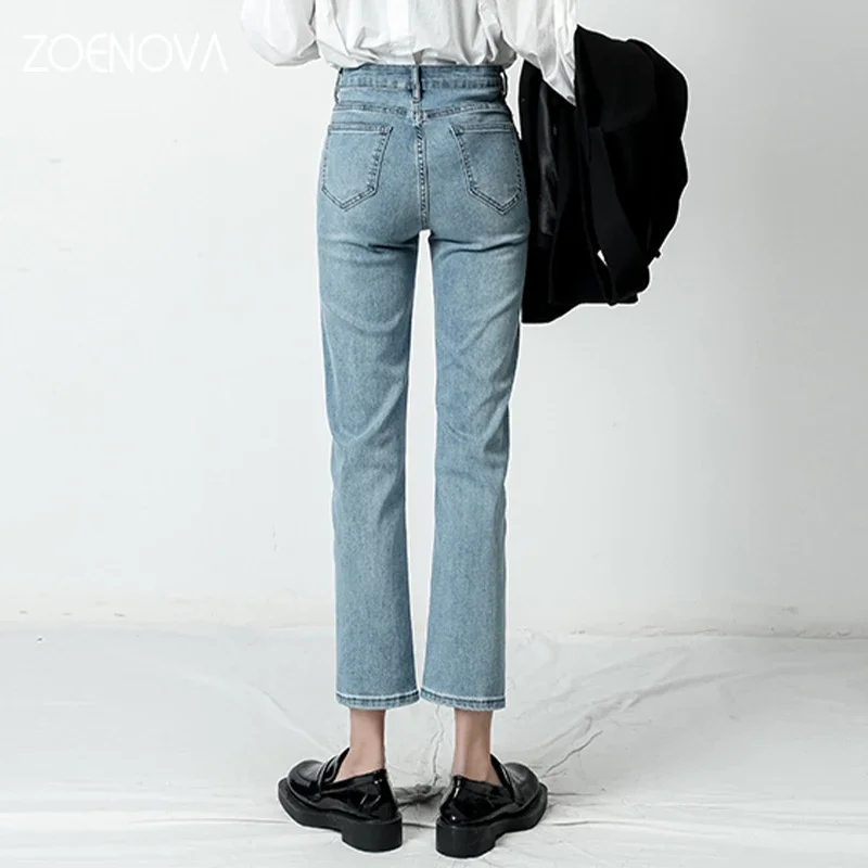 ZOENOVA 2022 Women's Jeans Vintage Mid Waist Loose Business Office Elegant Lady Pants Full Length Mom Jean Denim Vaqueros Mujer