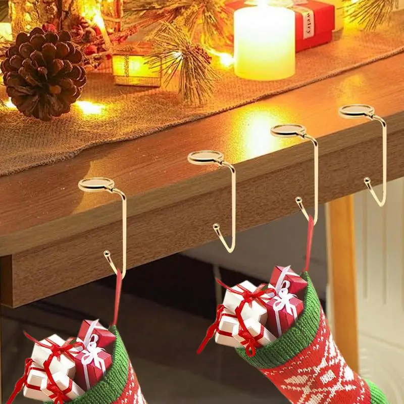 Stocking Hangers 6X Fireplace Hanger Hooks Mantle Hanger Non-Slip Metal Grips Hangable Hooks For Fireplace Home Shelf